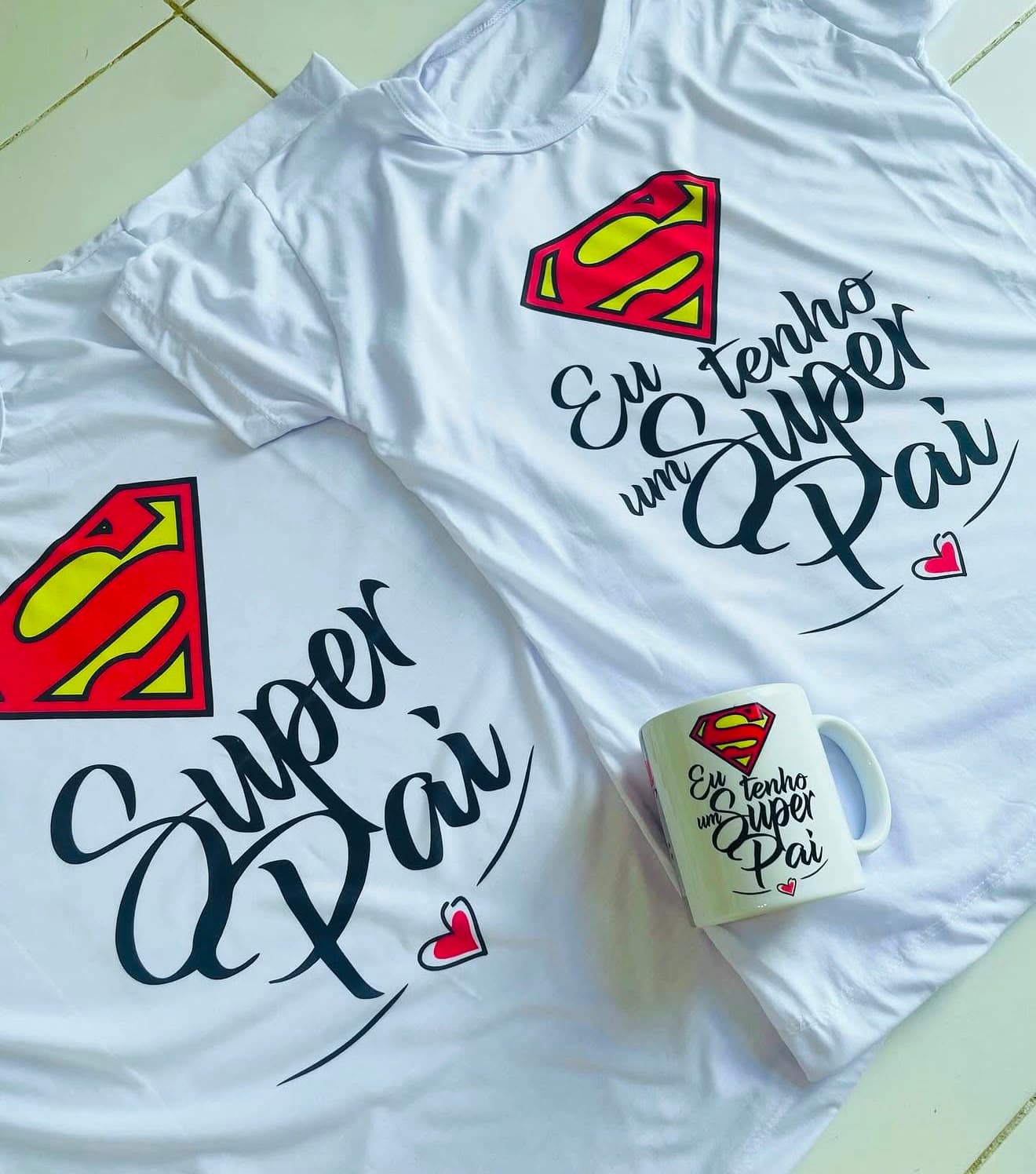 Kit Personalizado Pai e filho ( 2 camisas poliester e 1 caneca )